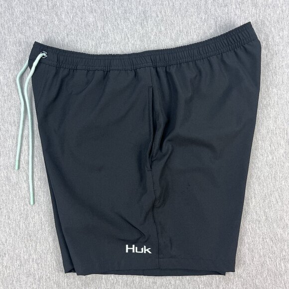 Huk Capers Swim Trunks Mens XL Black Mesh Lined Pockets Drawstring Fishing - Picture 4 of 13